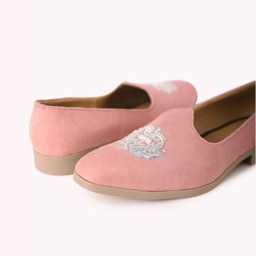 Pink Embroidered Juttis In Velvet