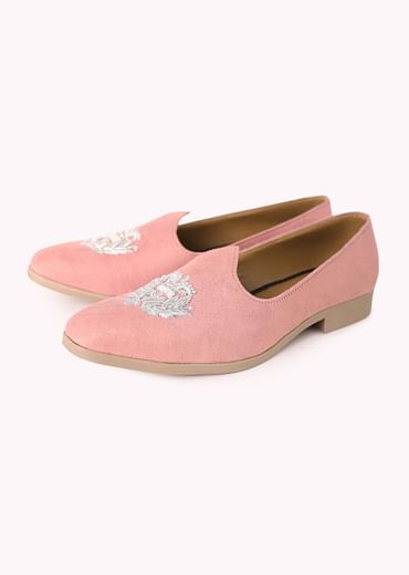 Pink Embroidered Juttis In Velvet
