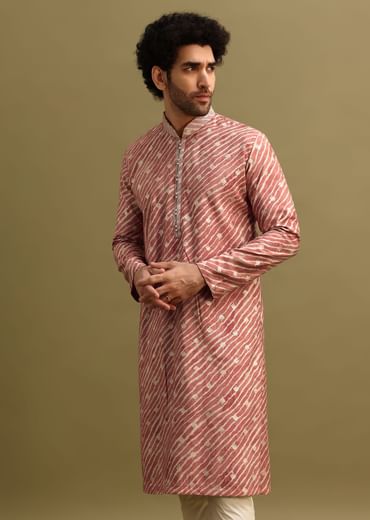 Pink Embroidered Lehariya Print Kurta Set