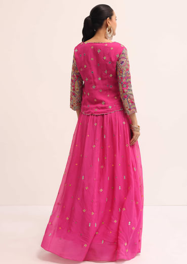 Pink Embroidered Lehenga Set With Jacket