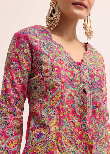 Pink Embroidered Lehenga Set With Jacket