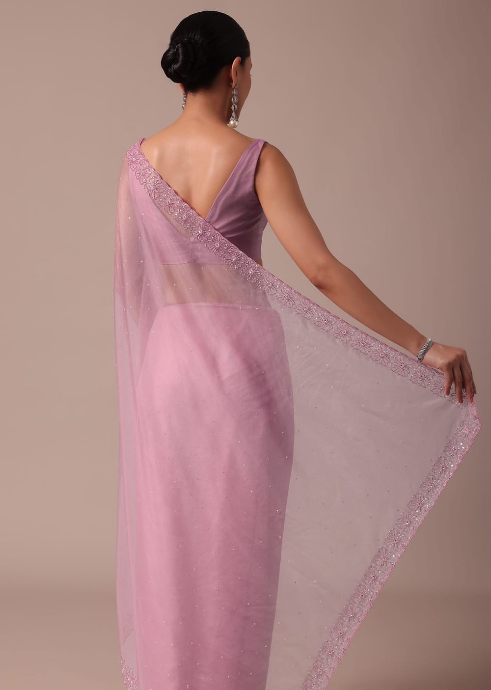 Pink Embroidered Organza Saree With Unstitched Blouse