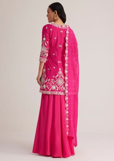 Pink Embroidered Palazzo Suit With Dupatta