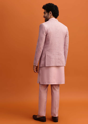 Pink Embroidered Silk Jodhpuri Set For Men