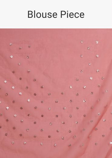 Pink Floral Printed Organza Saree With Unstitched Blouse
