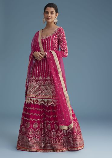 Pink Georgette Sharara Set With Mirror Sequins And Zardosi Work
