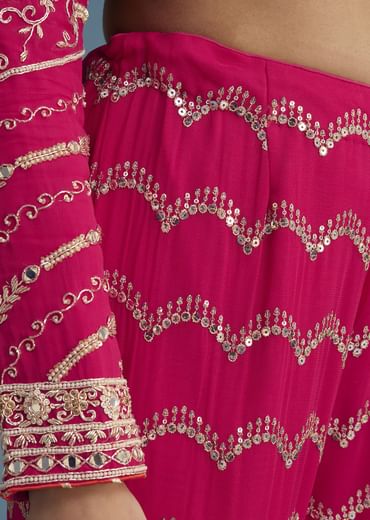 Pink Georgette Sharara Set With Mirror Sequins And Zardosi Work
