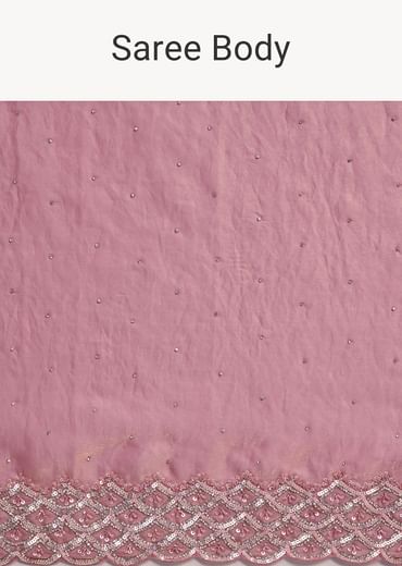 Pink Glass Tissue Saree With Sequins And Moti Embroidered Border