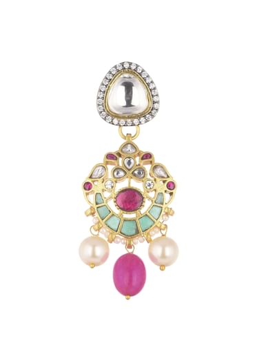 Pink Jadau Choker And Earring Set In Gold Finish With Stones