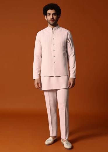 Pink Jodhpuri Set In Resham Work For Men