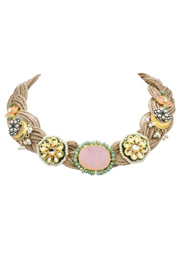 Pink Jute Choker With Kundan Motifs