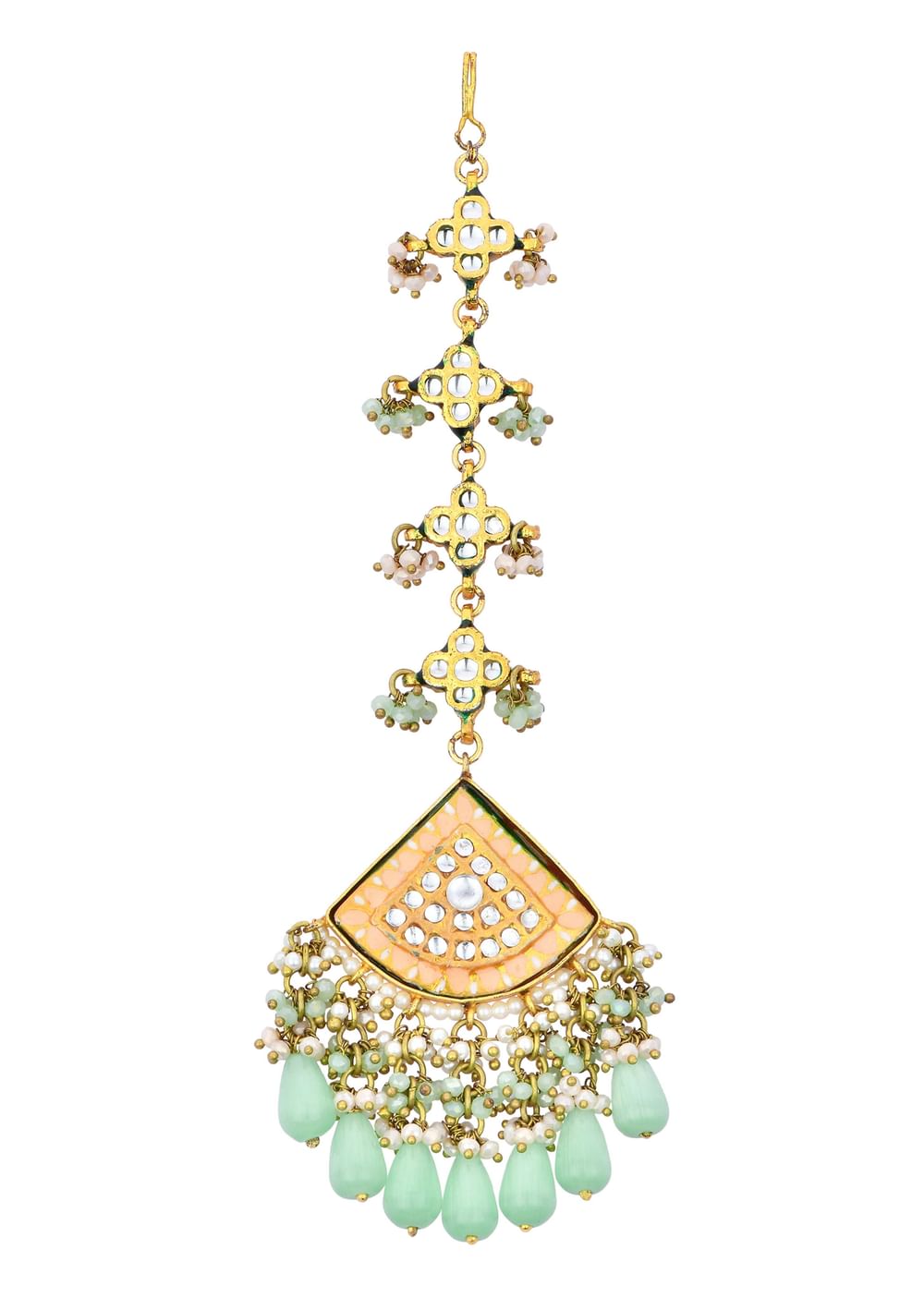Pink Kundan Choker Set With Green Bead Drops