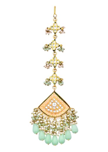 Pink Kundan Choker Set With Green Bead Drops