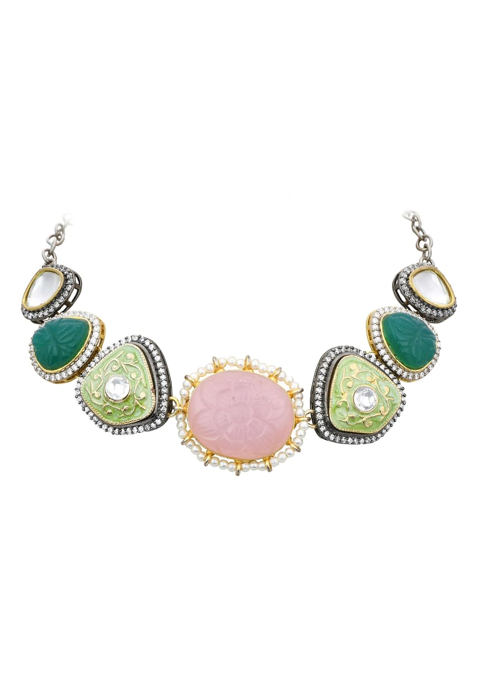 Pink Kundan Choker Set With Two Tone Stones
