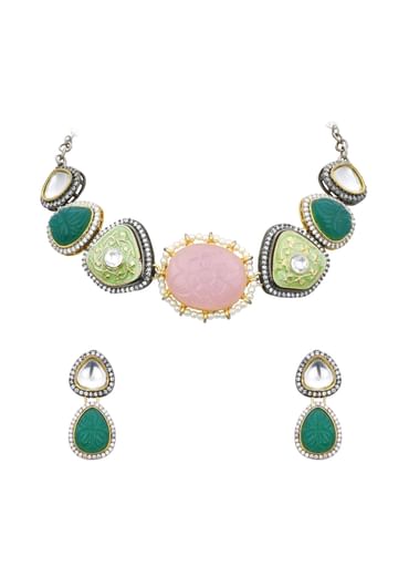 Pink Kundan Choker Set With Two Tone Stones
