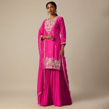 Pink Kurta Sharara Set With Resham Work
