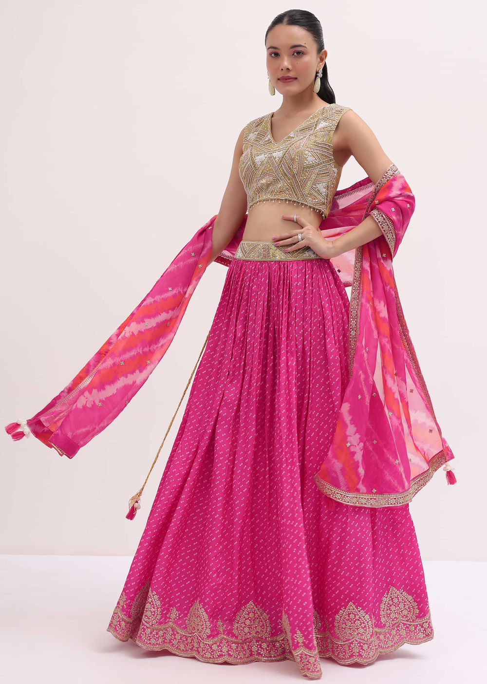 Pink Lehenga With Embroidered Choli And Dupatta
