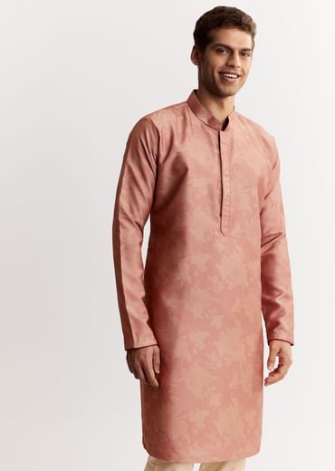 Pink Linen Floral Printed Jacket Kurta Set With Sequins