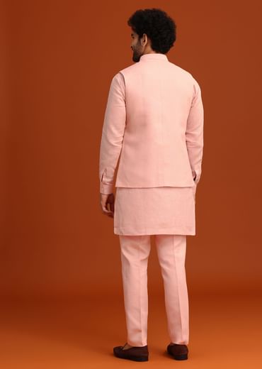 Pink Linen Zardosi Kurta Jacket Set