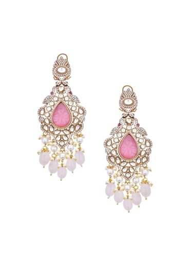 Pink Long Pendant Necklace Set With Mossanite Motif