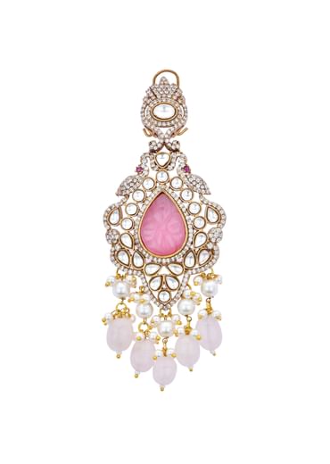 Pink Long Pendant Necklace Set With Mossanite Motif