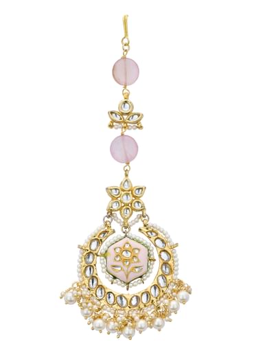 Pink Maangtikka With Pearl Drops And Meenakari Motif