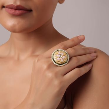 Pink Meenakari Statement Ring