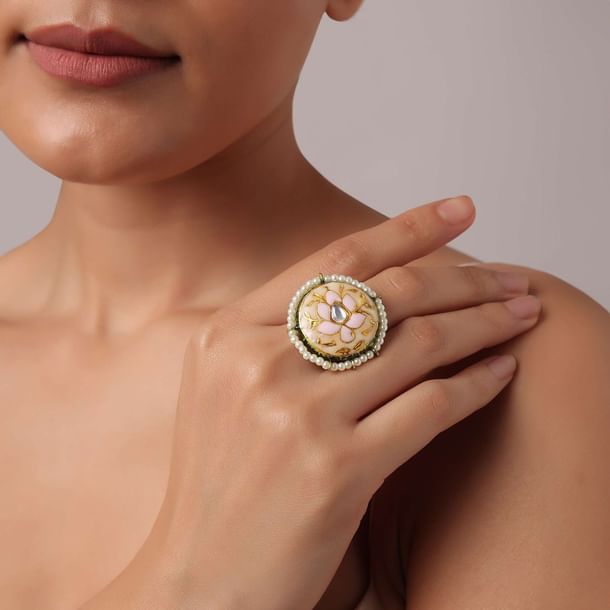 Pink Meenakari Statement Ring
