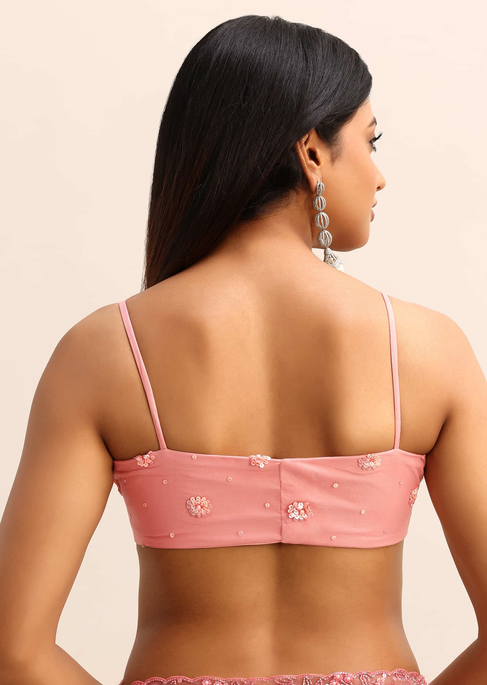Pink Net Embroidered Saree With Unstitched Blouse