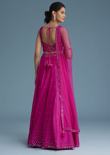Pink Nysa Silk Lehenga Set With Mirror Work
