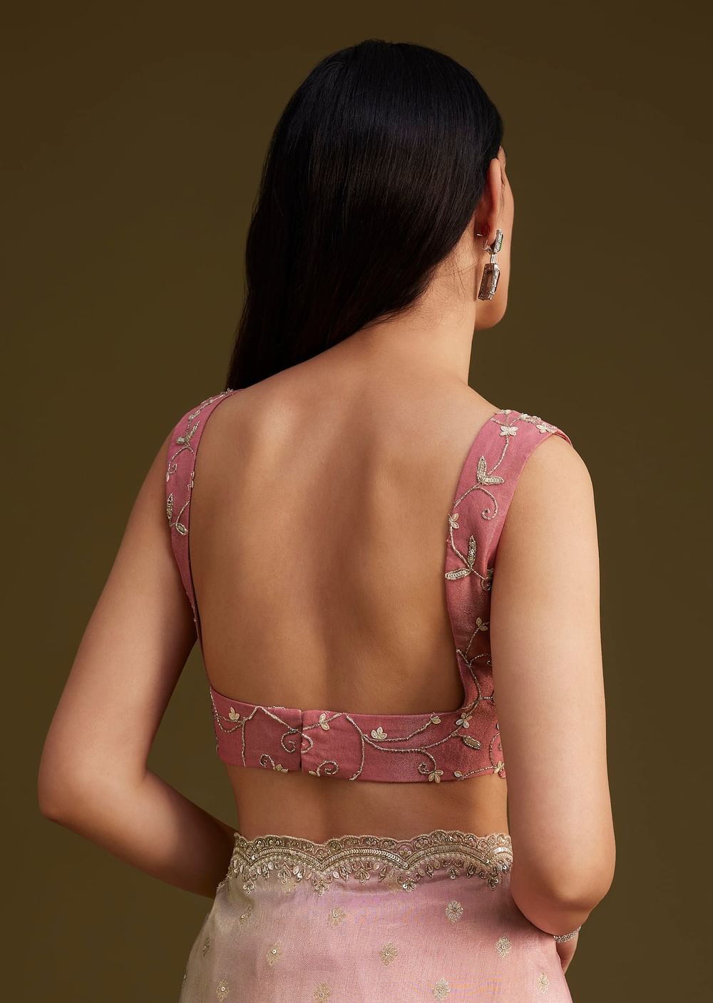 Pink Ombre Tissue Saree With Woven Butti and Scallop Border
