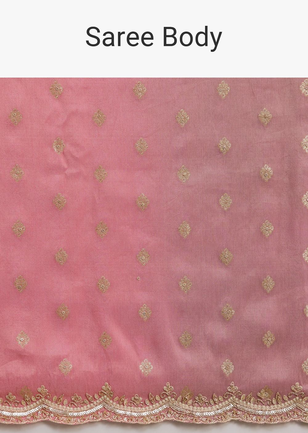Pink Ombre Tissue Saree With Woven Butti and Scallop Border