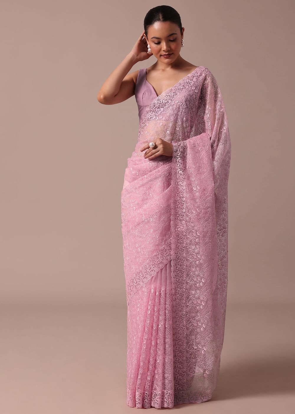 Pink Organza Saree With Unstitched Blouse