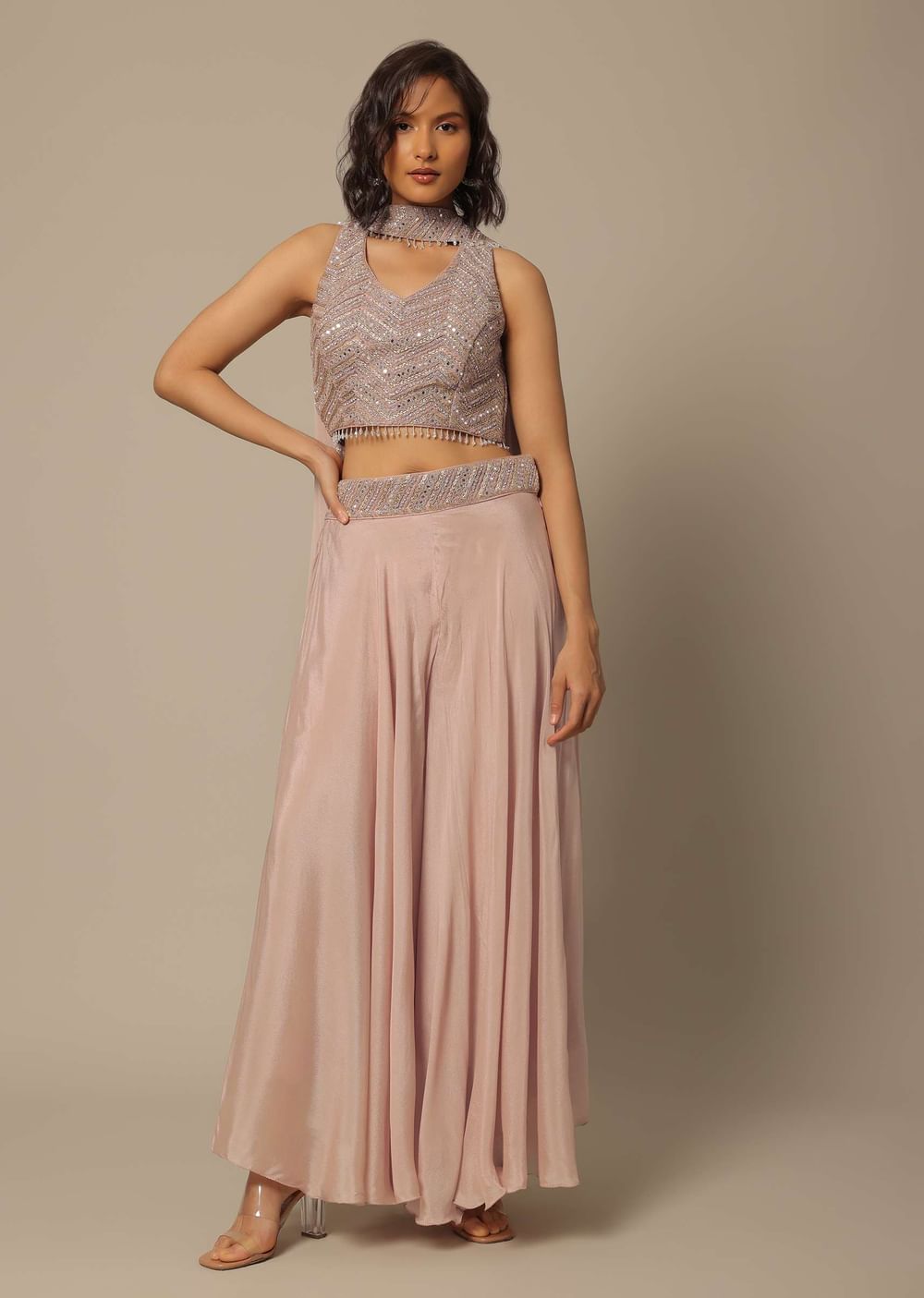 Pink Palazzo Set With Zari Work