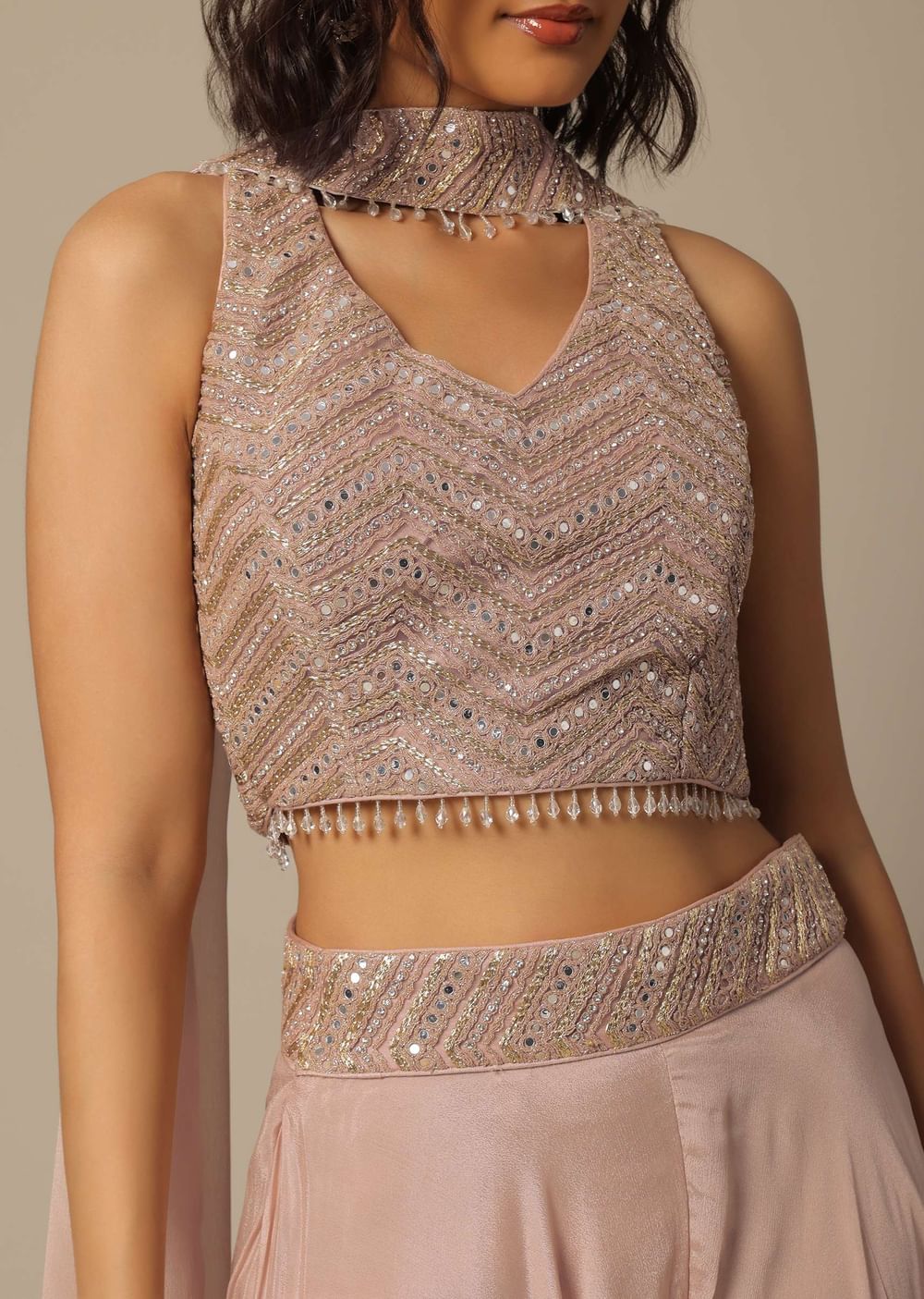 Pink Palazzo Set With Zari Work