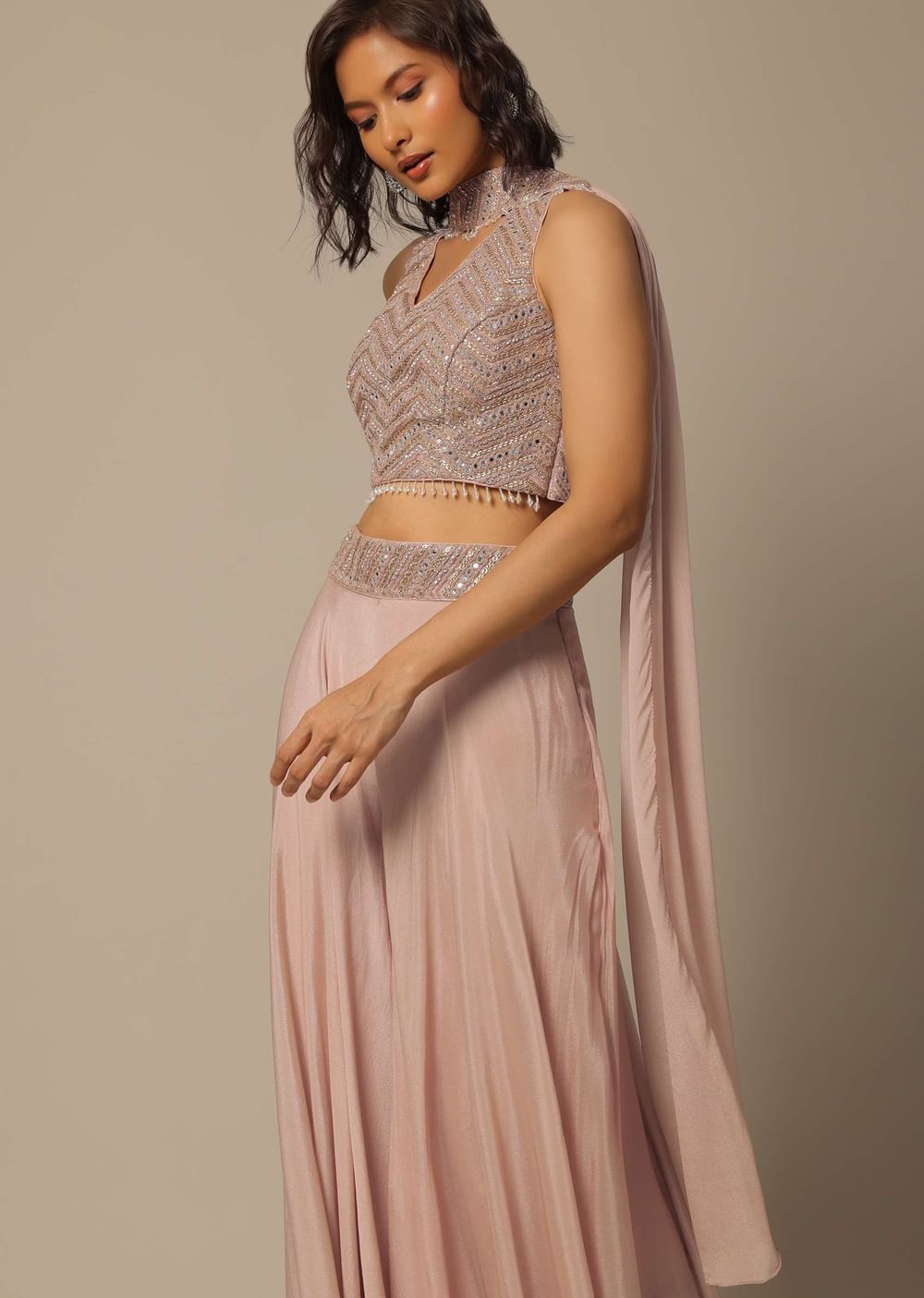 Pink Palazzo Set With Zari Work