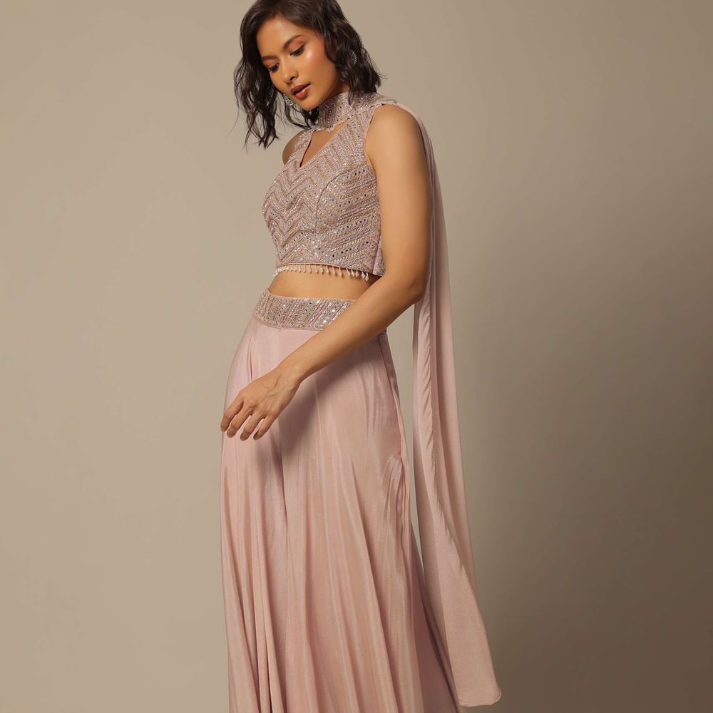 Pink Palazzo Set With Zari Work