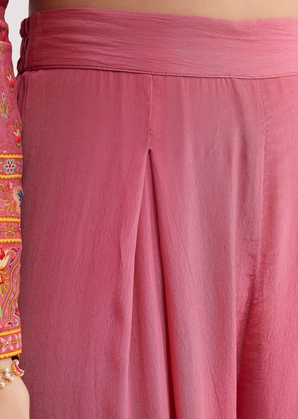 Pink Printed Crepe Palazzo Suit With Georgette Dupatta