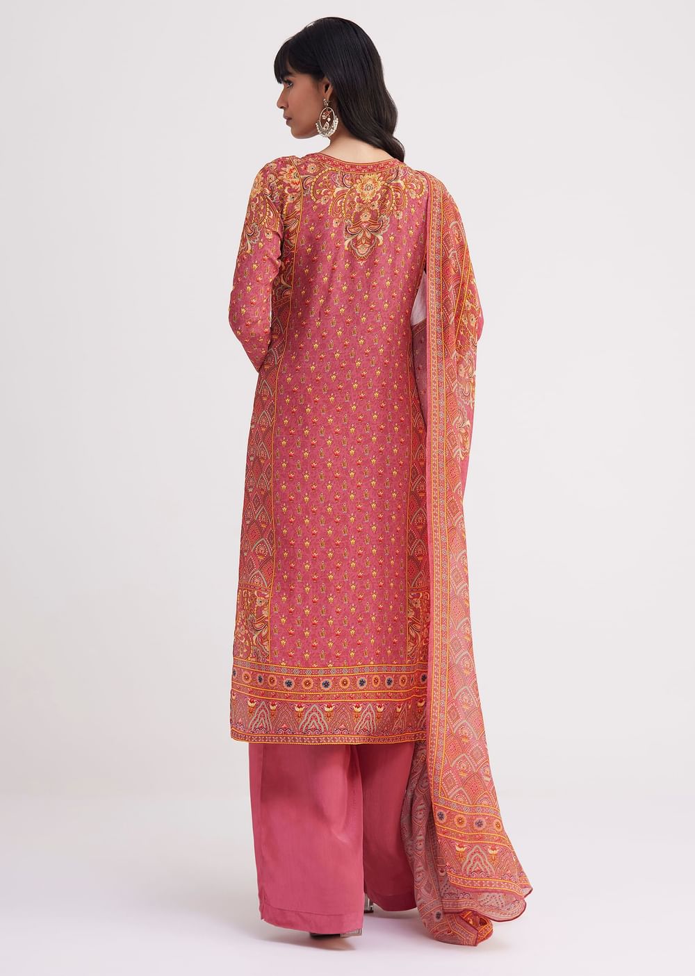 Pink Printed Crepe Palazzo Suit With Georgette Dupatta