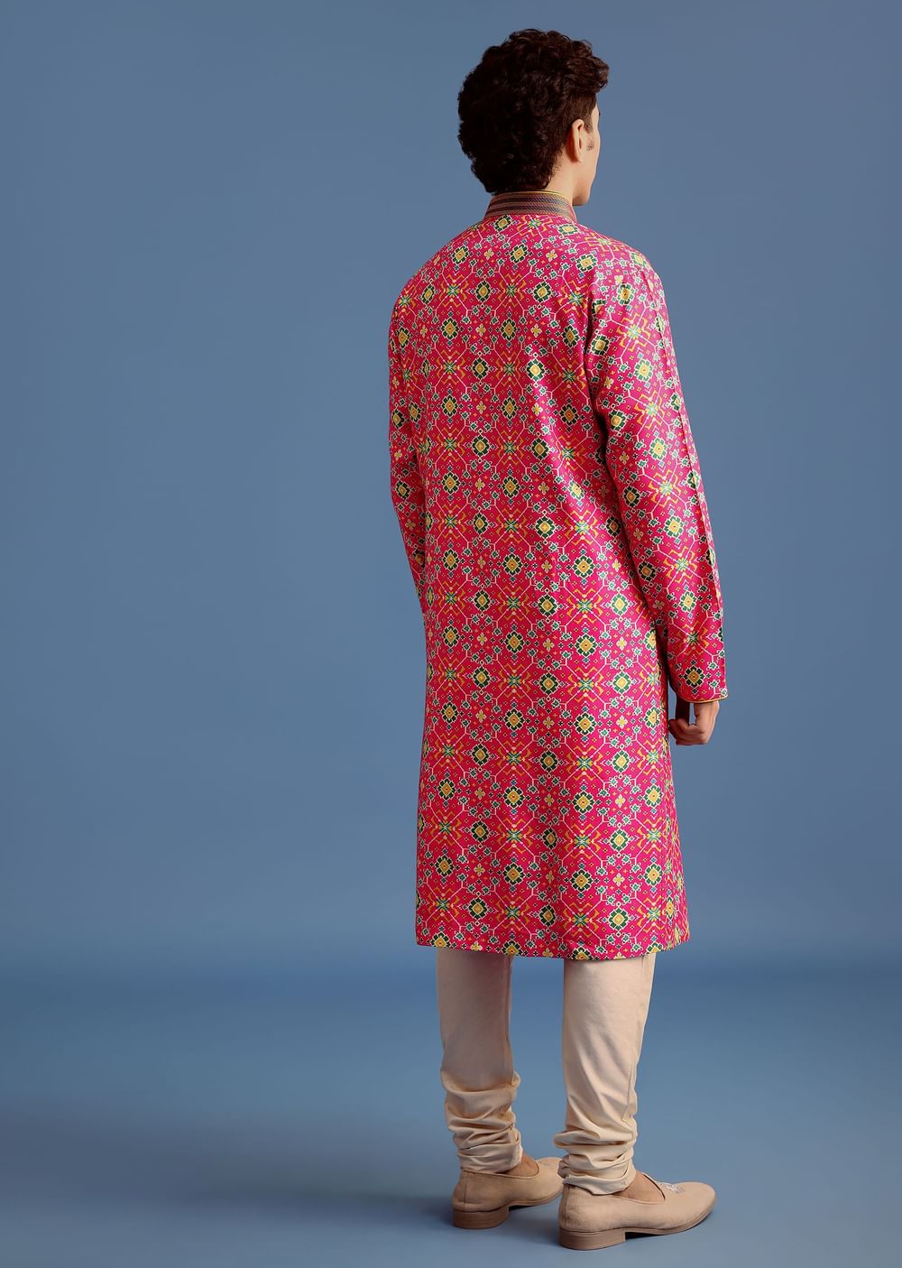 Pink Printed Pashmina Kurta Set For Men