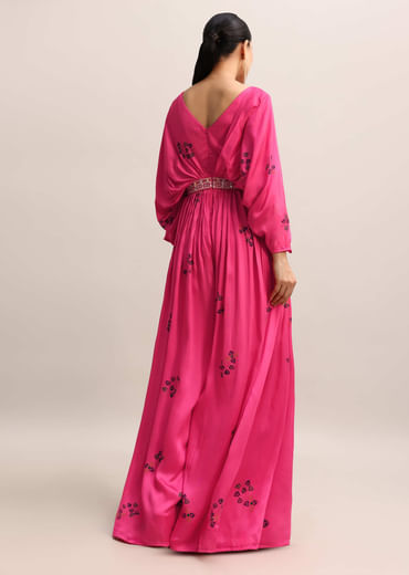 Pink Printed Satin Jumpsuit