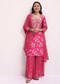 Pink Printed Tussar Kurta Sharara Set With Gotta Pati