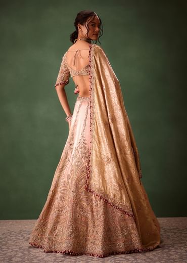 Pink Raw Silk Hand Work Lehenga Choli With Dupatta