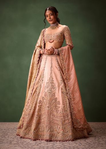 Pink Raw Silk Hand Work Lehenga Choli With Dupatta