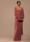 Pink Saree With Lantern Sleeved Blouse And Hand Worked Belt