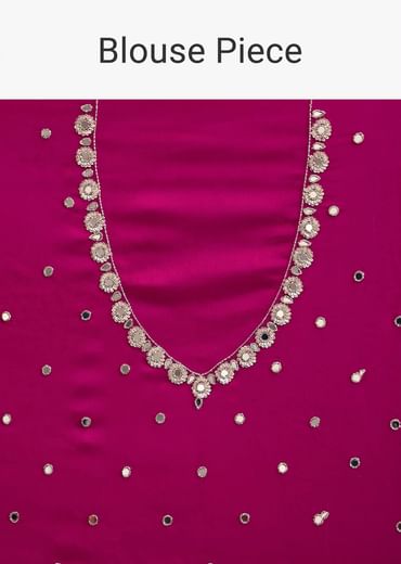 Pink Satin Chinon Saree With Floral Motif Scallop Border And Unstitched Blouse Piece