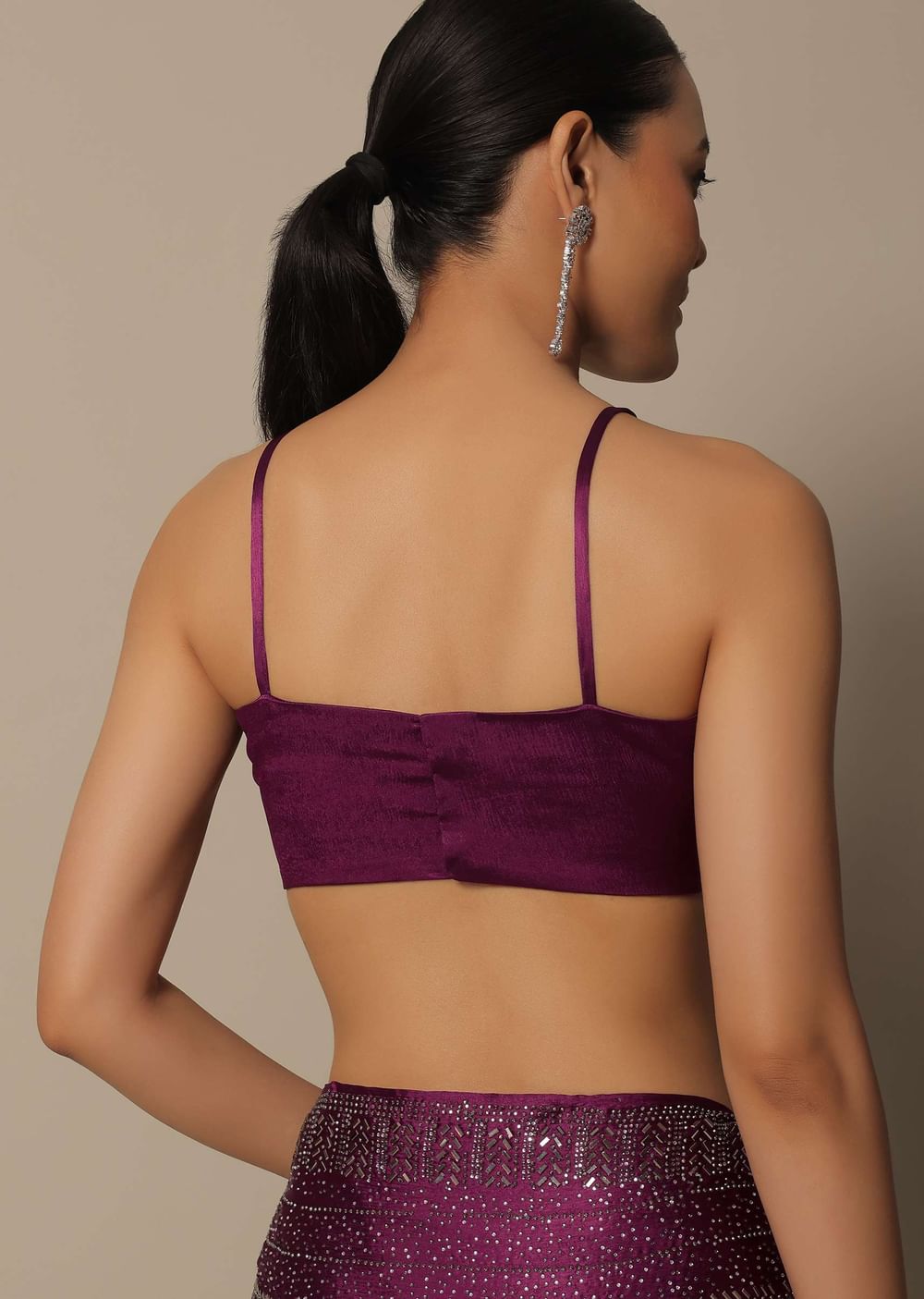 Purple Satin Saree With An Unstitched Blouse Piece