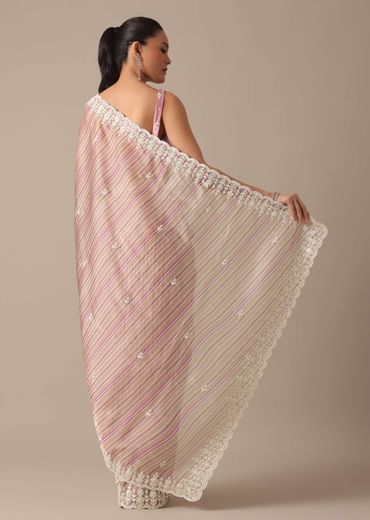 Pink Satin Saree With Belt And Unstitched Blouse Piece