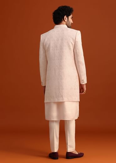 Pink Silk Embroidered Sherwani Set