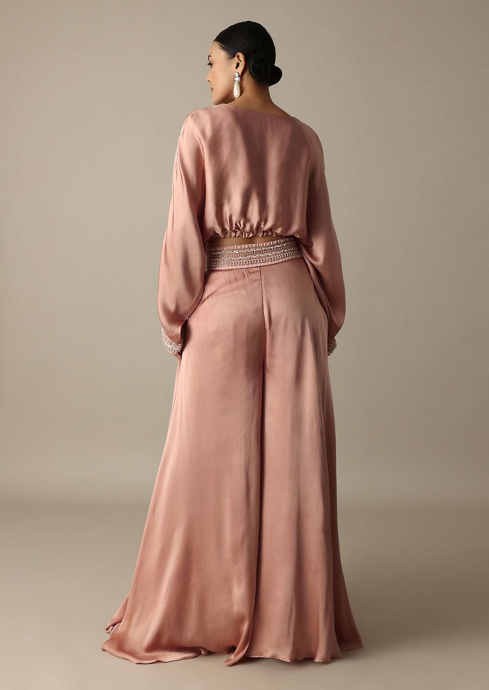 Pink Silk Embroidery Crop Top With Palazzo